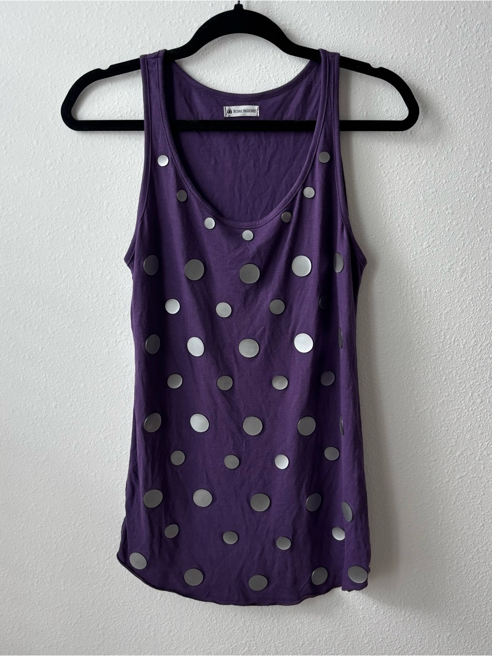 Purple Silver Polka Dot Button Tank Top